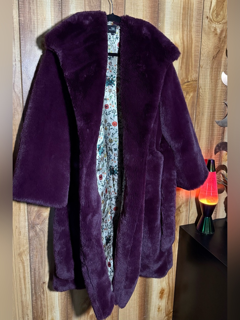 Anthropologie Plush Faux Fur Coat in Deep Plum - Picture 11 of 13